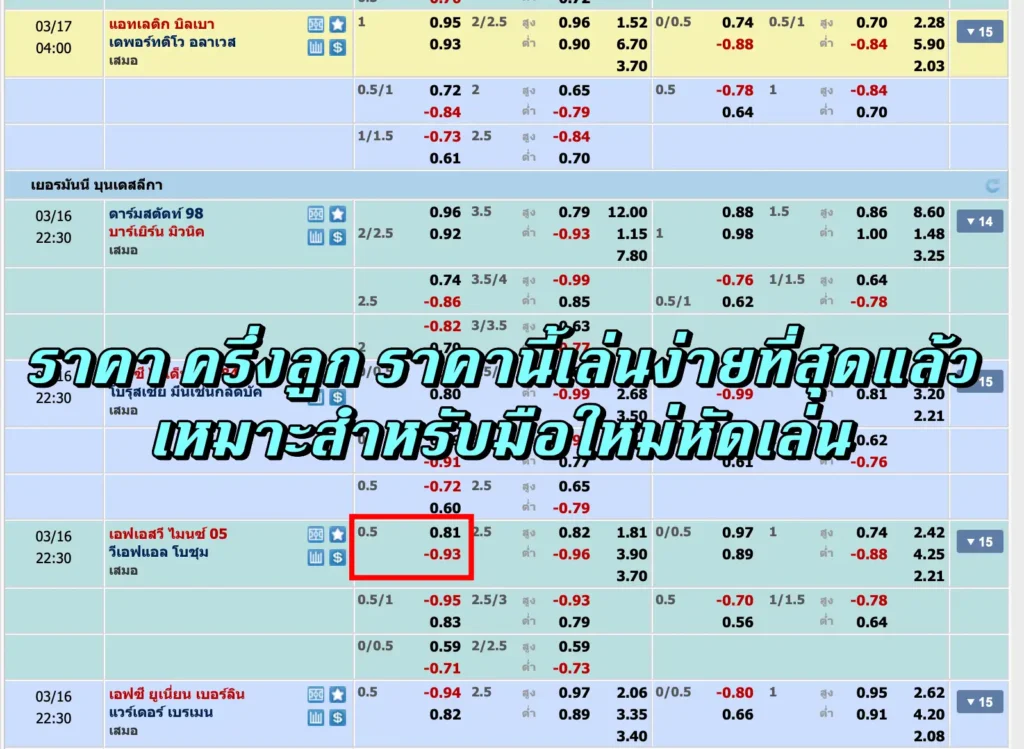 ราคาบอล 0.5